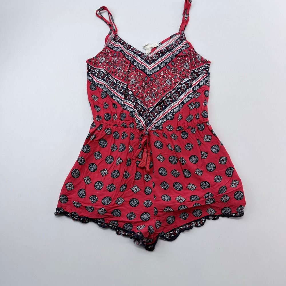 Forever 21 Red Bohemian Medallion Print Tassel Romper Womens Medium